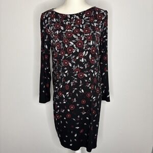 J.Jill Wearever Collection Floral Long Sleeve Dress Size Medium Dark Romantic